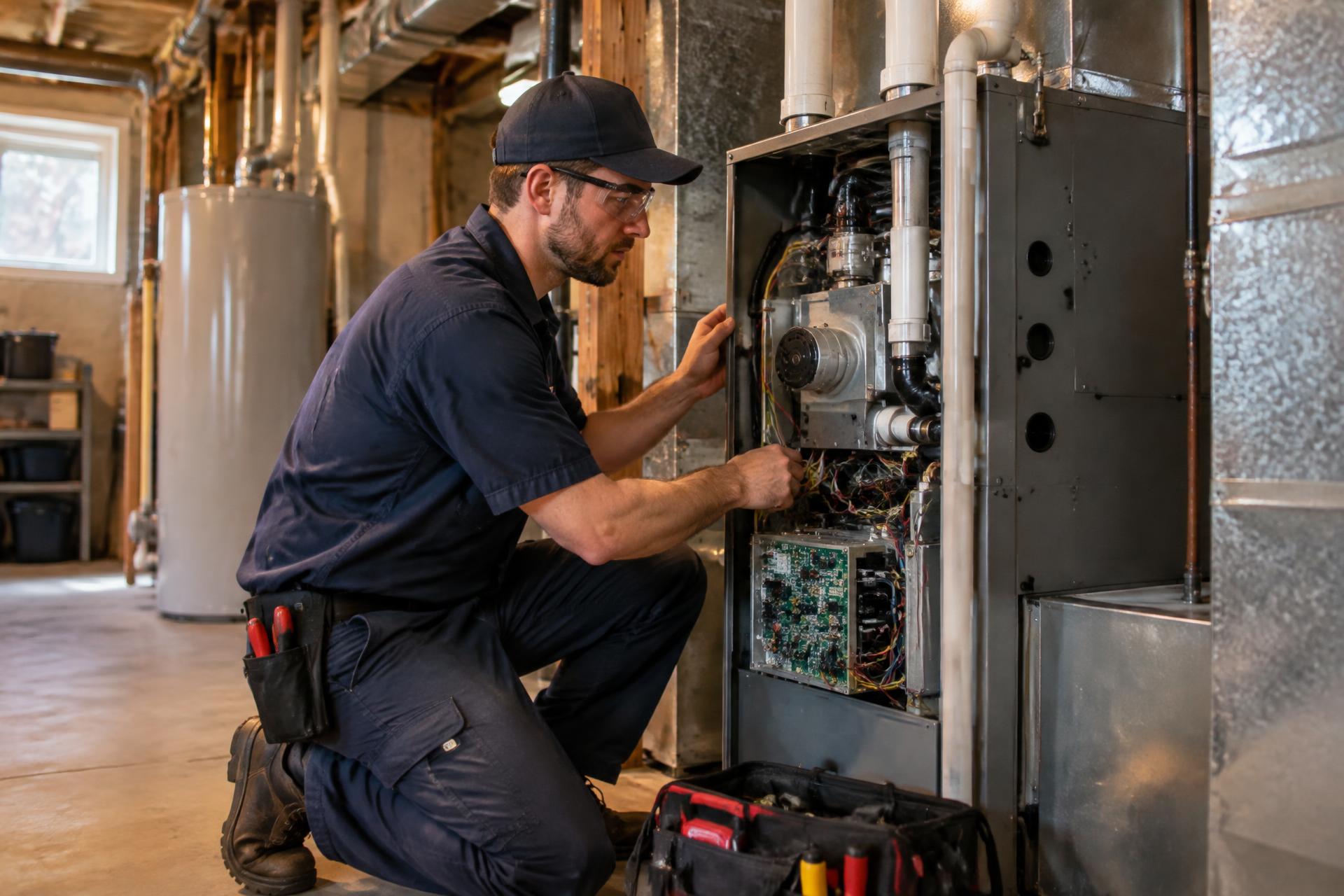 HVAC technician at work in an Alberta home